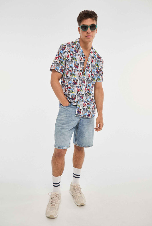 Camisa hawaiana azul de comics