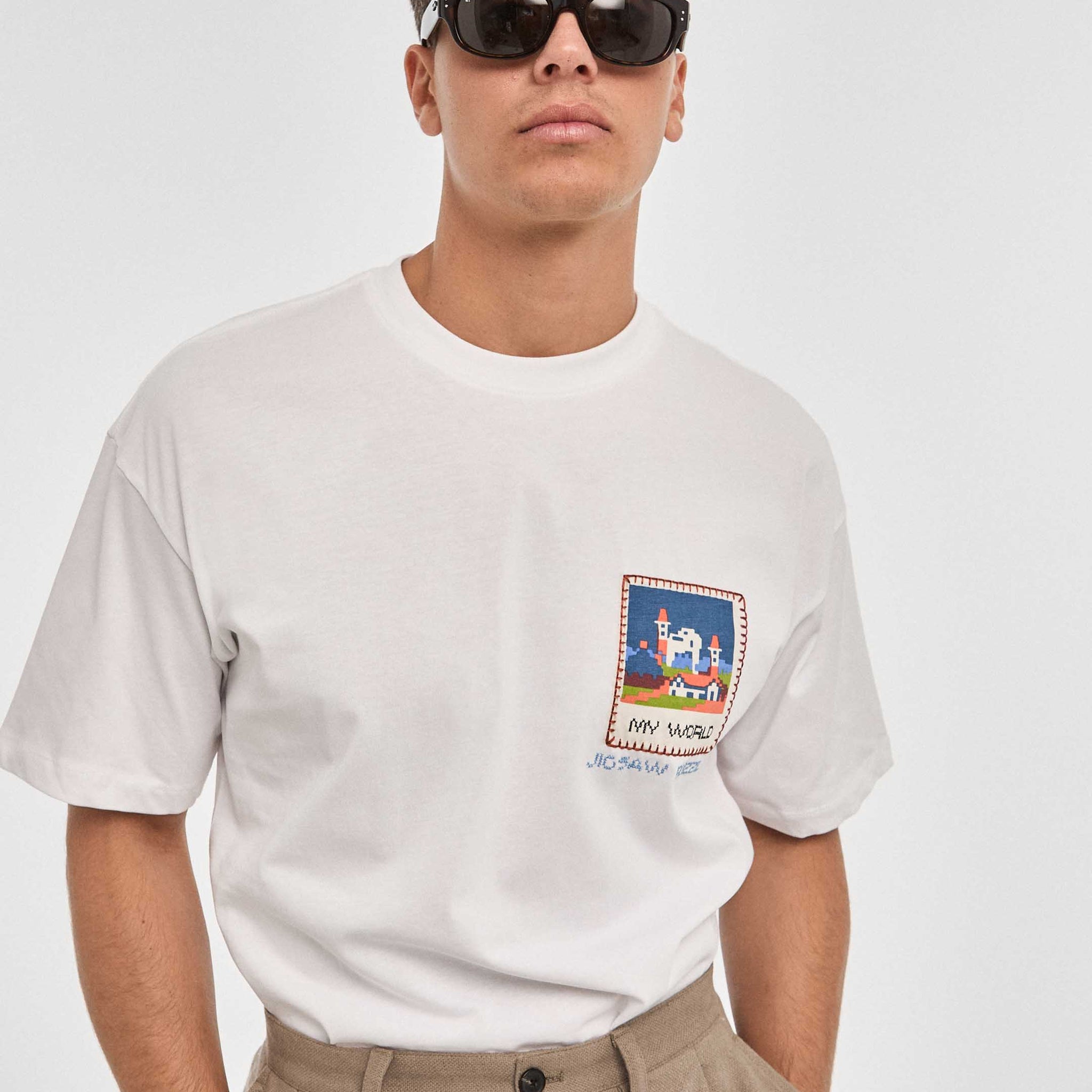 oversize de algodón blanca con de puzzle estampada para hombre y mujer