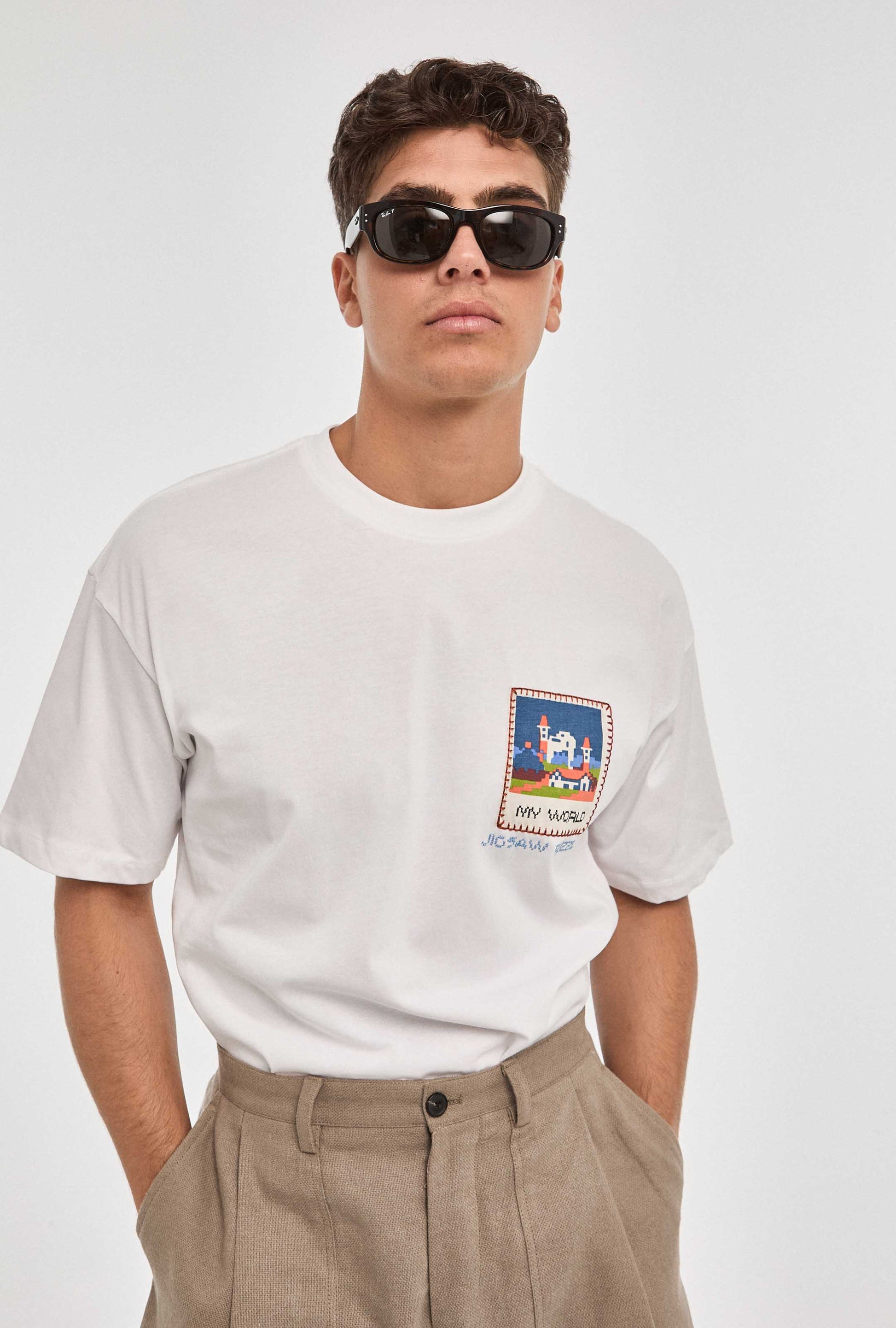 oversize de algodón blanca con de puzzle estampada para hombre y mujer