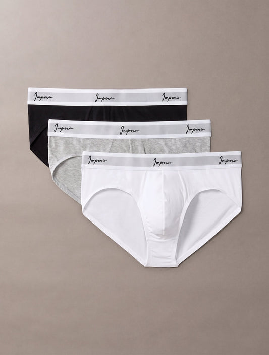 Calzoncillos slip Imperio Corinto LEG-03 en negro, gris y blanco con cintura blanca