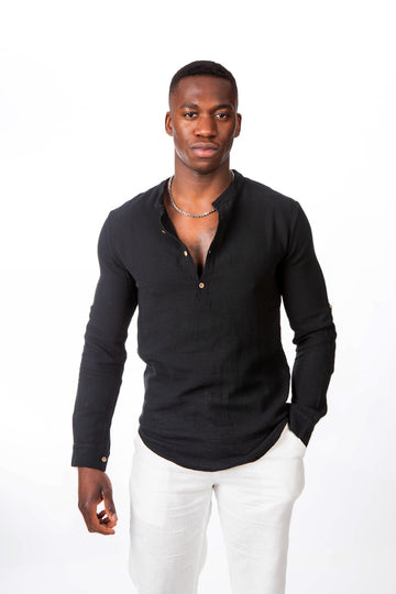 Camisa polera de algodón estilo linoCamisas manga largaNegroS