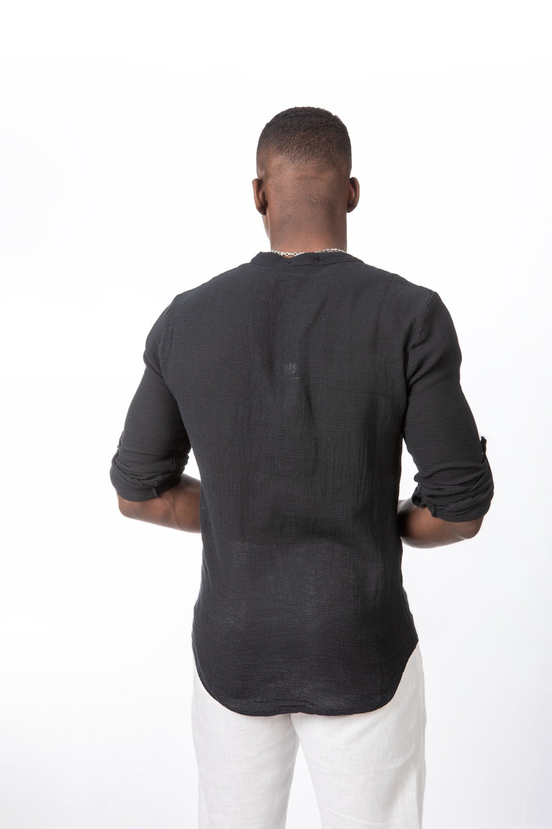 Camisa polera de algodón estilo linoCamisas manga largaNegroS