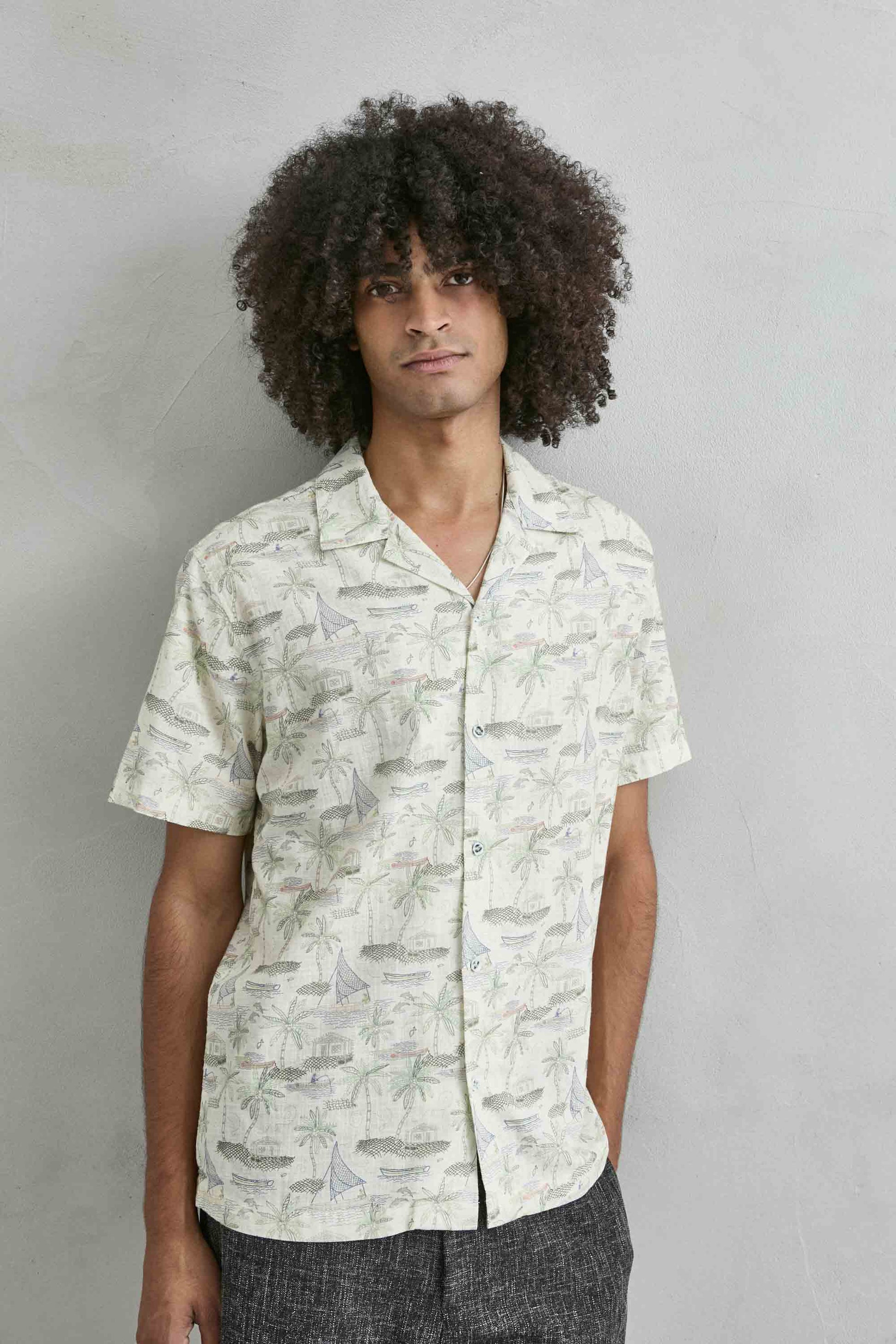Diseño barco tropical camisa hawaiana hombre