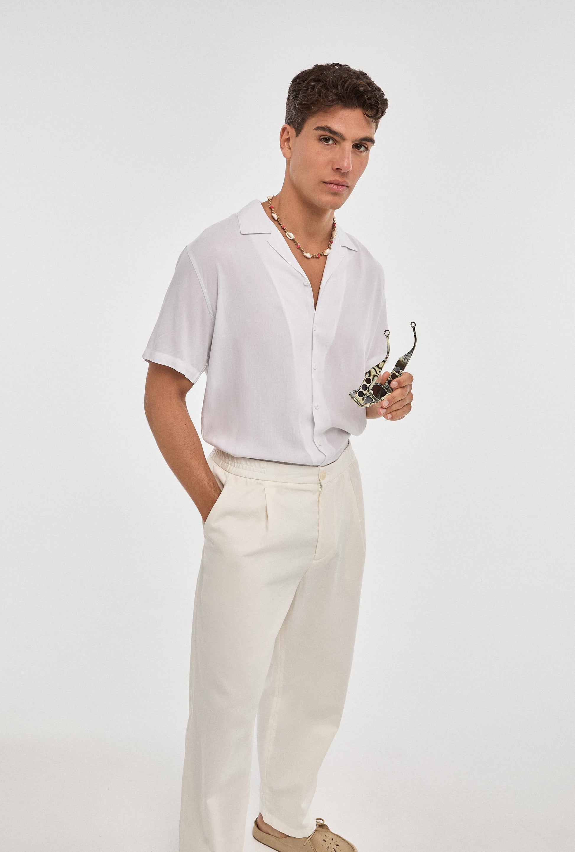 Camisa hawaiana blanca para hombre, ligera y transpirable