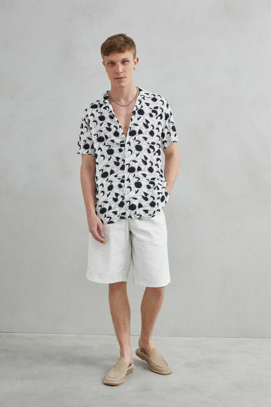 camisa hawaiana hombre estampado tiburón blanca viscosa