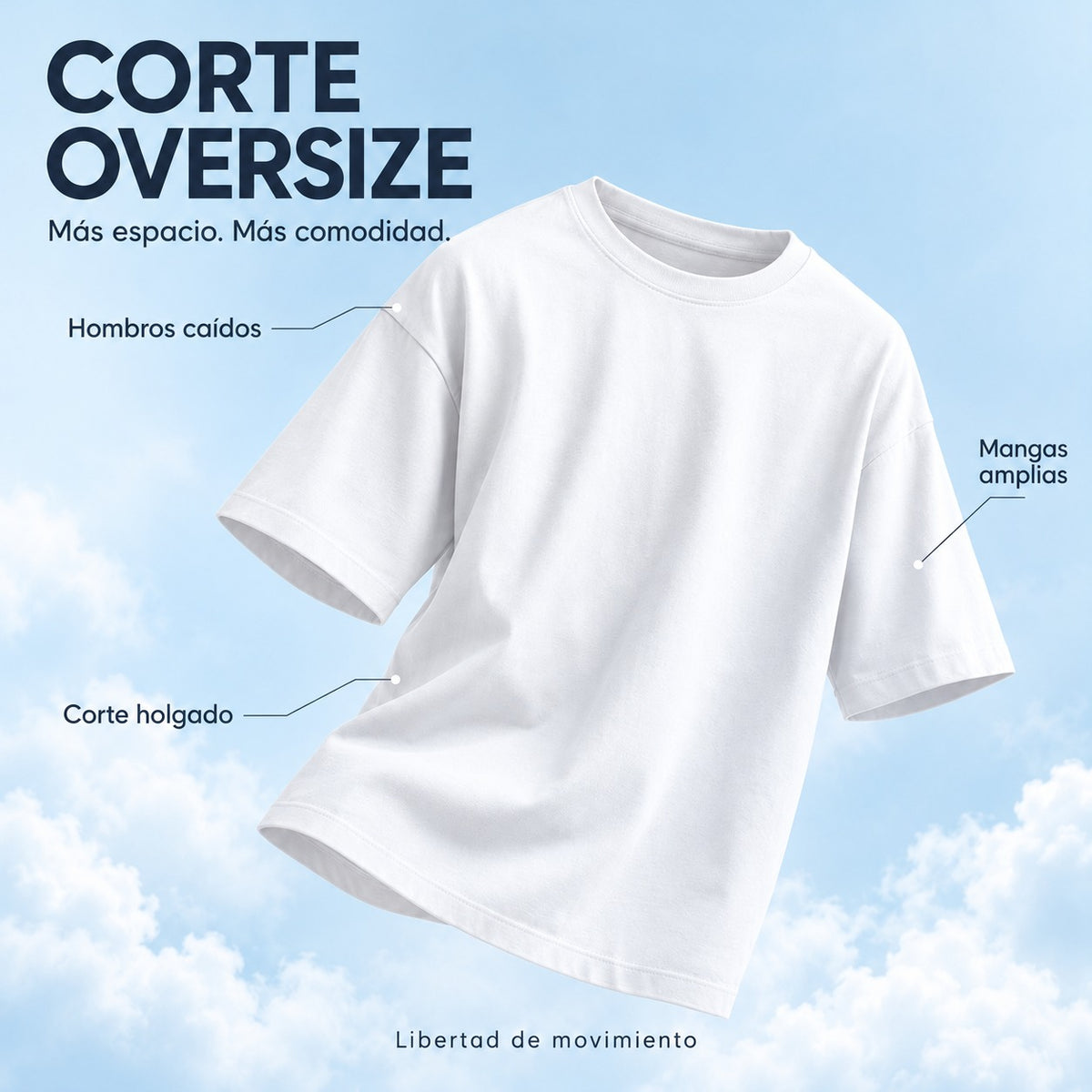 Guía del corte oversize de camiseta: hombros caídos, mangas amplias y corte holgado para mayor libertad de movimiento.
