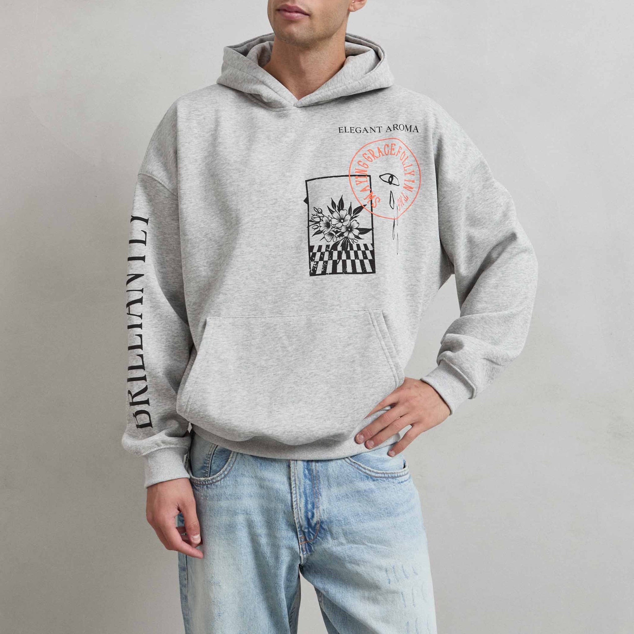 Estampado ELEGANT AROMA con flores en sudadera gris jaspe