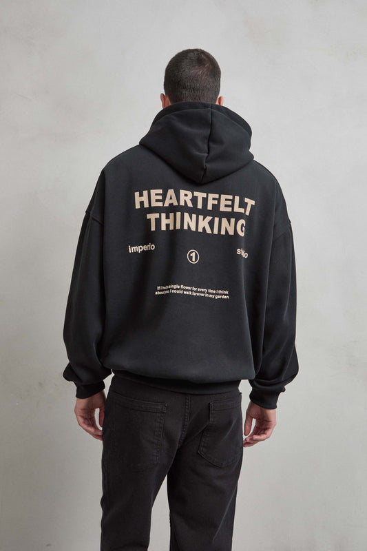 Sudadera negra con estampado posterior HEARTFELT THINKING