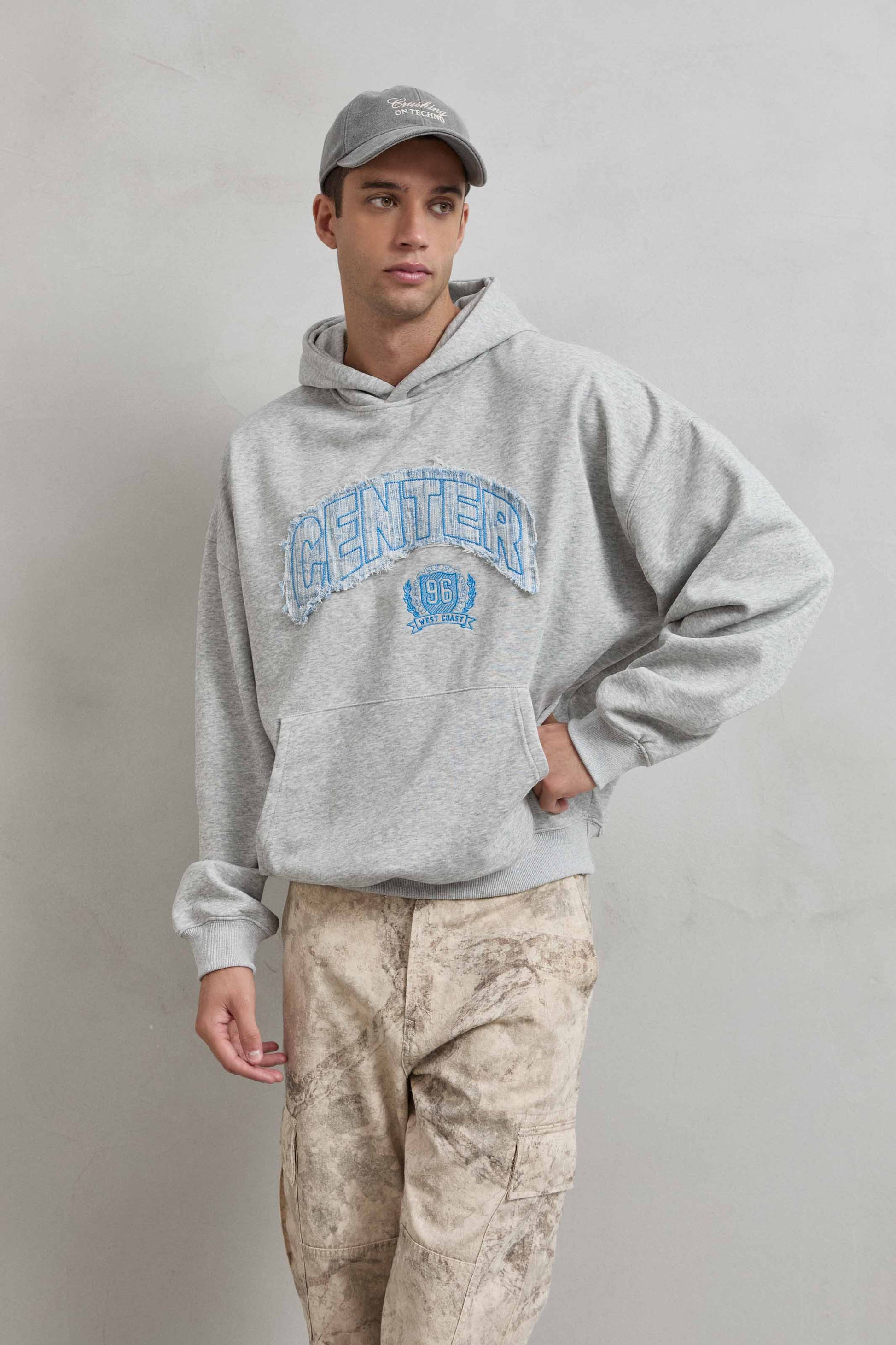 sudadera gris jaspe oversize boxy fit vista lateral