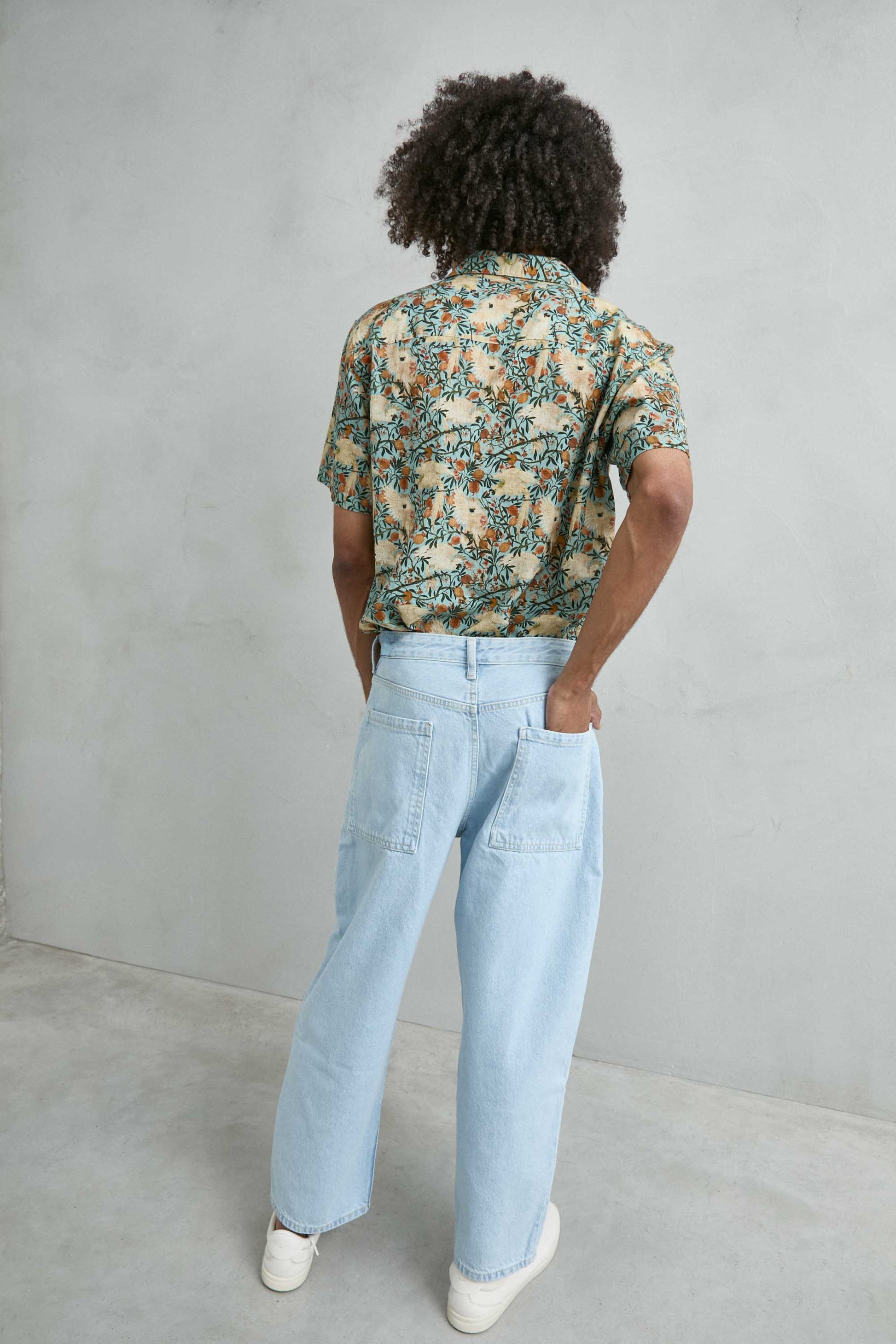Tejido 100% algodón transpirable camisa hawaiana verde agua