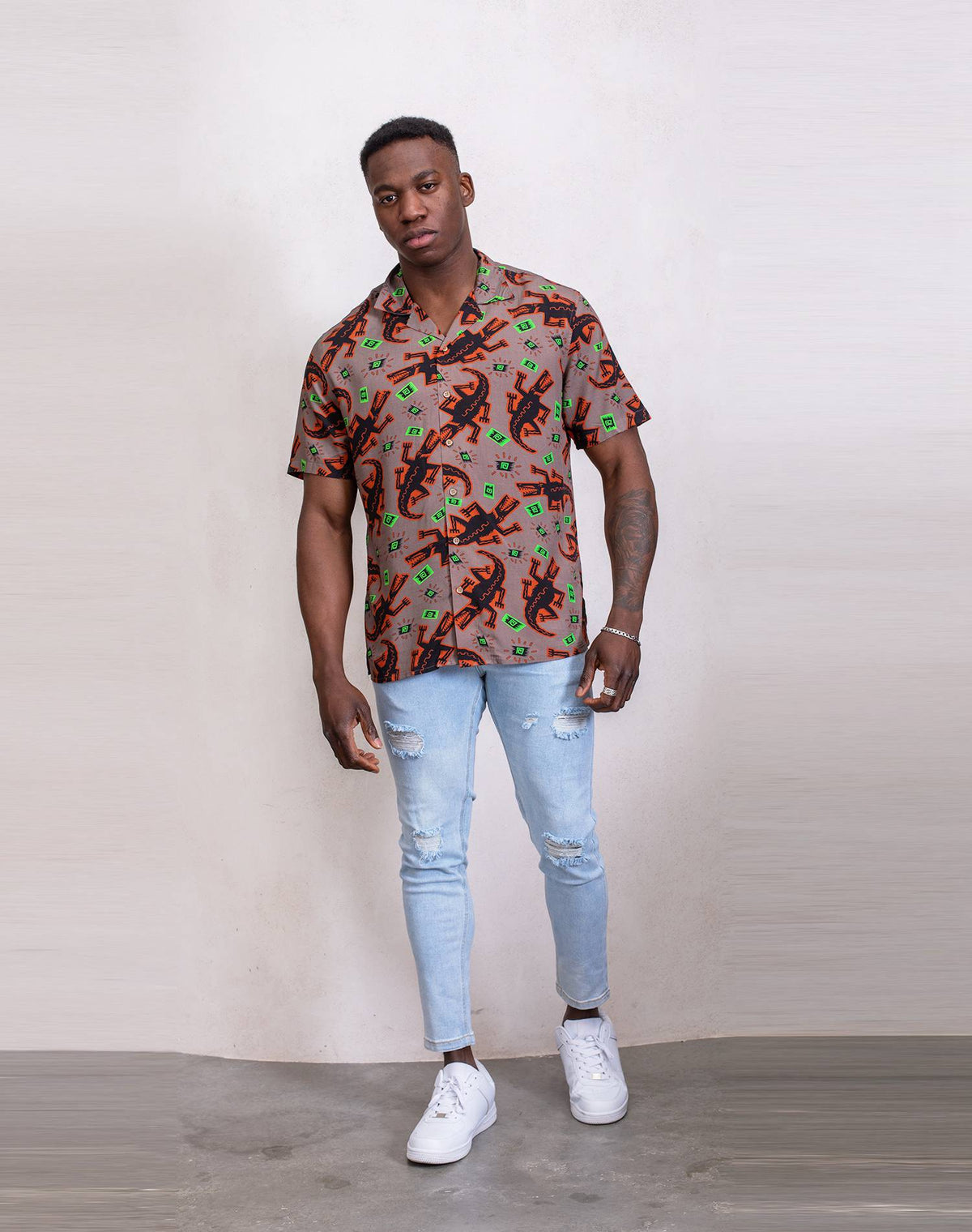 Camisa hawaiana de cocodriloCamisas manga cortaMarronS