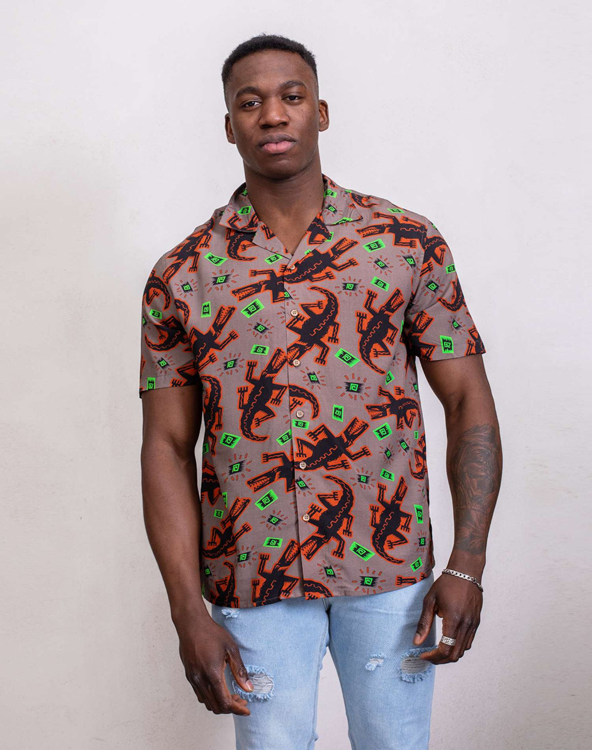 Camisa hawaiana de cocodriloCamisas manga cortaMarronS