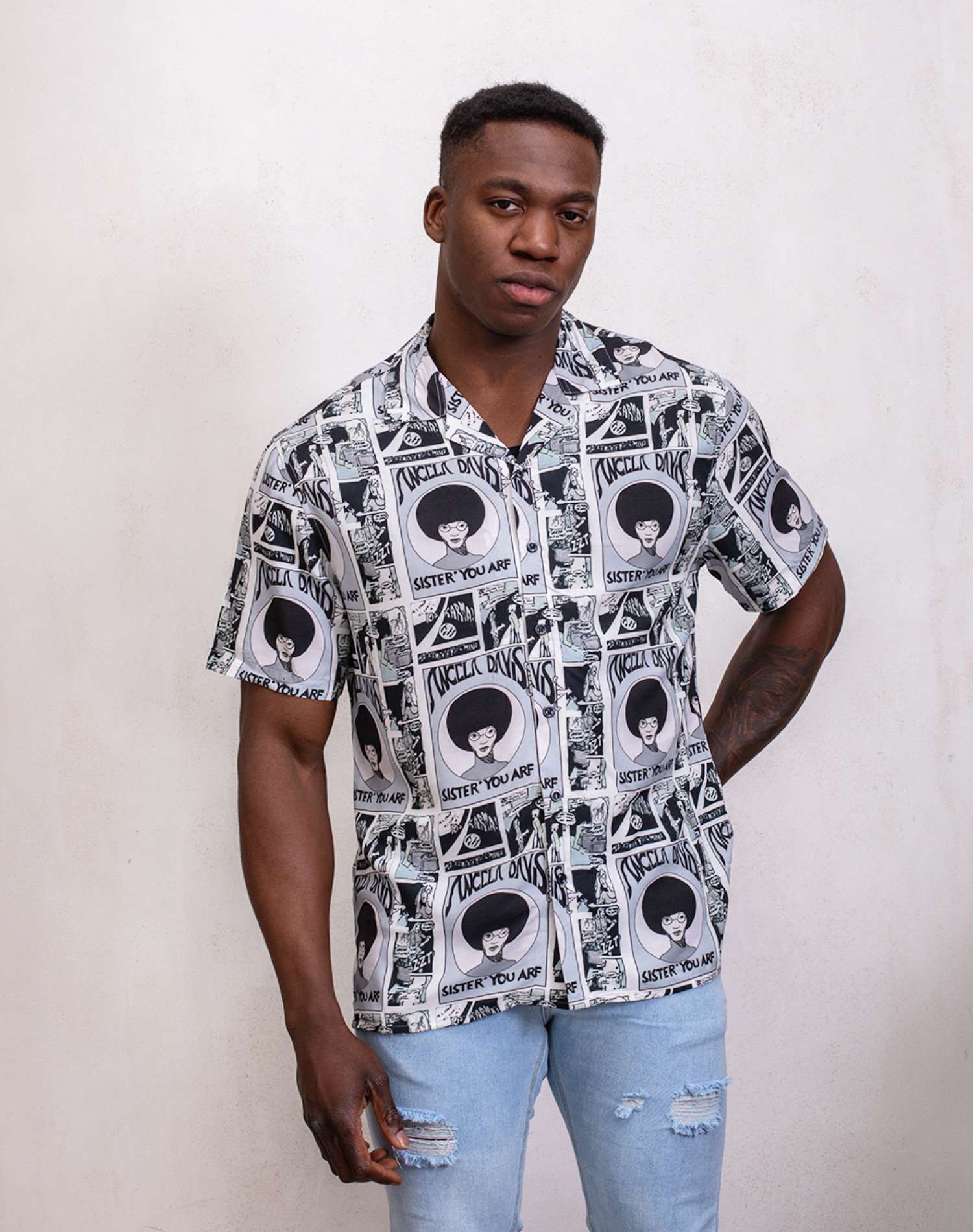 Camisa hawaiana de comicCamisas manga cortaBlanco/NegroS