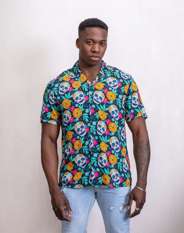 Camisa hawaiana de calavera mejicana