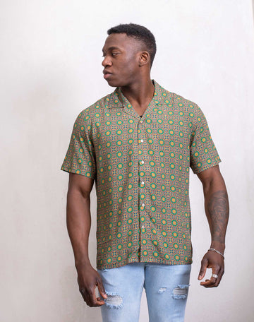 Camisa hawaiana geometrica verdeCamisas manga cortaBlancoS