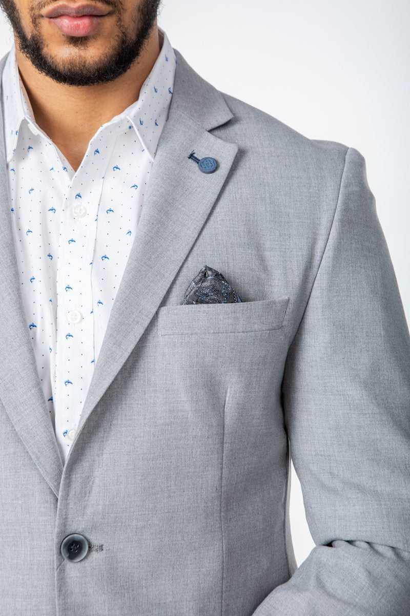 Americana gris con botón en azul - Main Image