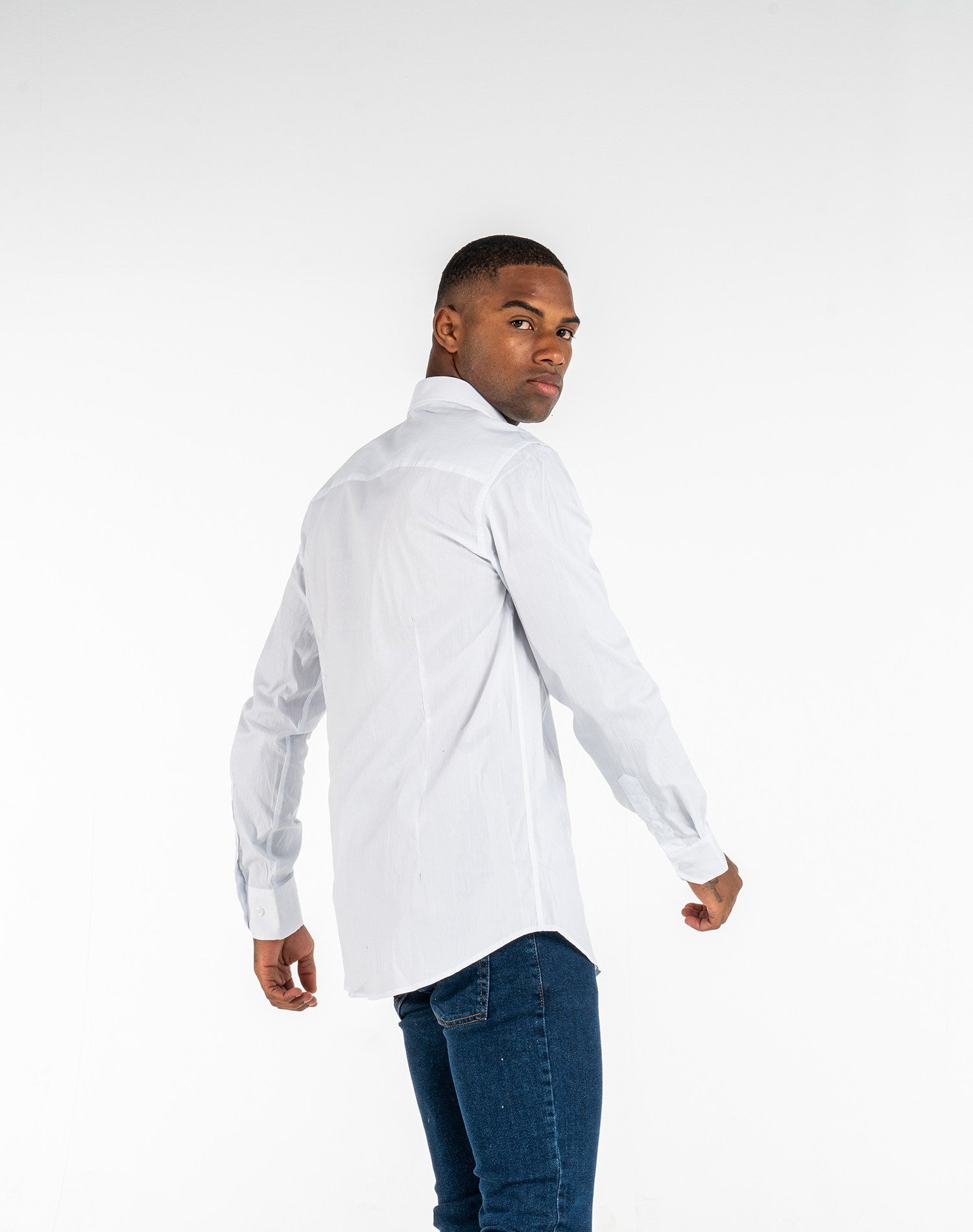 Camisa básica cuello camiseroCamisas manga largaBlancoS
