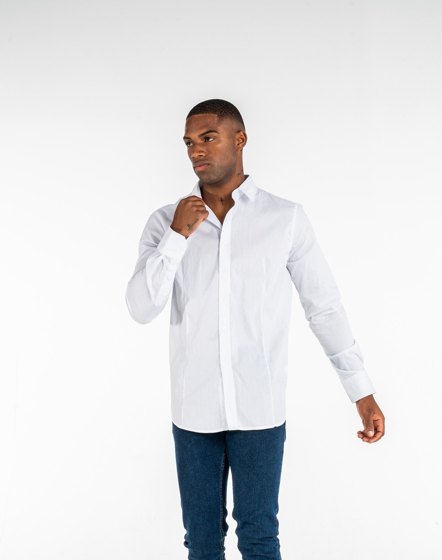 Camisa básica cuello camiseroCamisas manga largaBlancoS