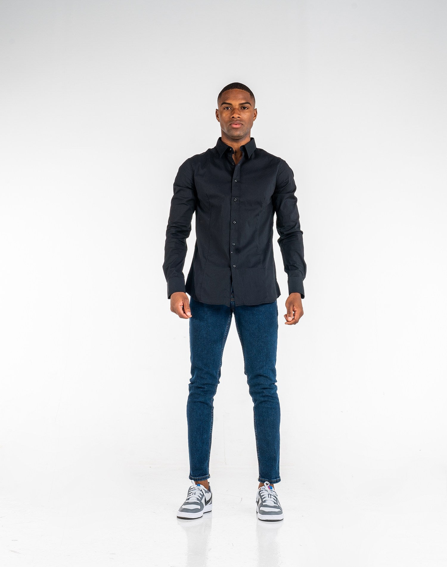 Camisa básica cuello camiseroCamisas manga largaNegroS