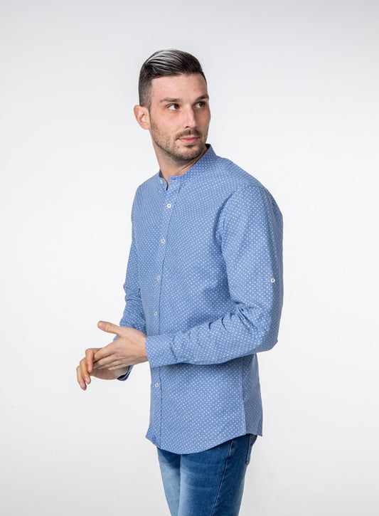 Camisa cuello mao de lino con puntos de dibujosCamisas manga largaSAzul celeste