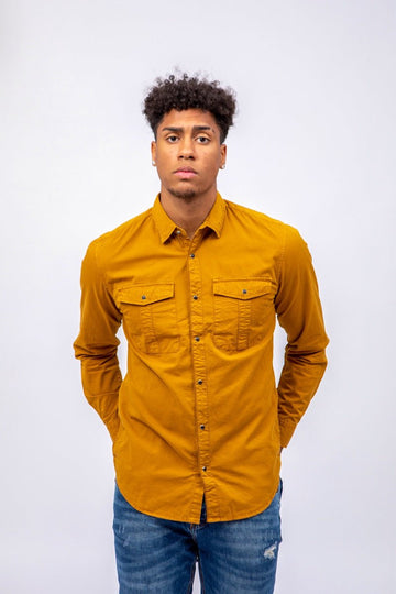 Camisa de algodón amarilloCamisas manga largaAmarilloS