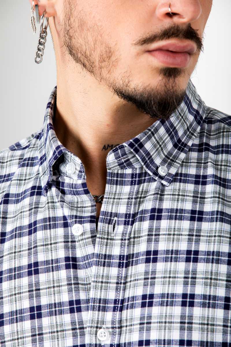 Camisa de franela de cuadros azulesCamisas manga largaBlancoS