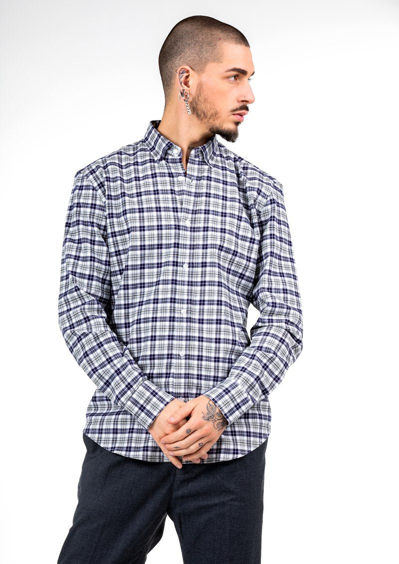 Camisa de franela de cuadros azulesCamisas manga largaBlancoS