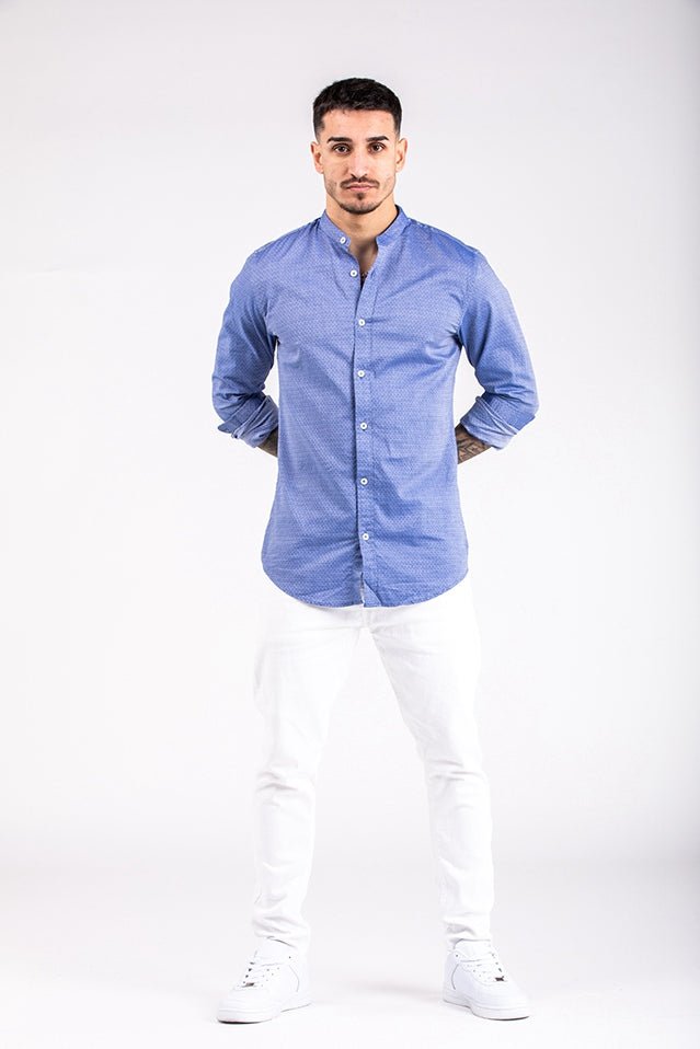 Camisa de lino-algodón azulCamisas manga largaAzulS
