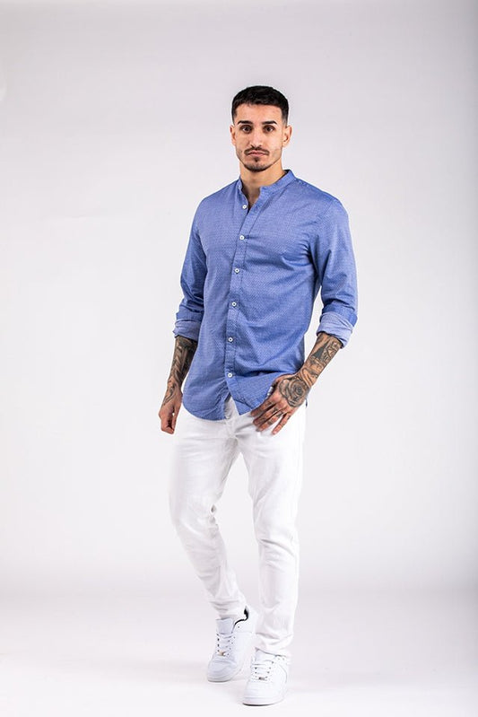 Camisa de lino-algodón azulCamisas manga largaAzulS