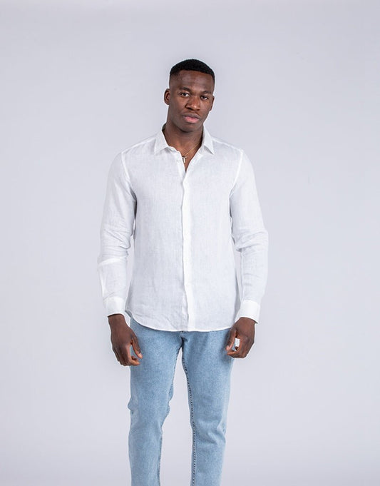 Camisa de lino blanca cuello camisero básicoCamisas manga largaBlancoS