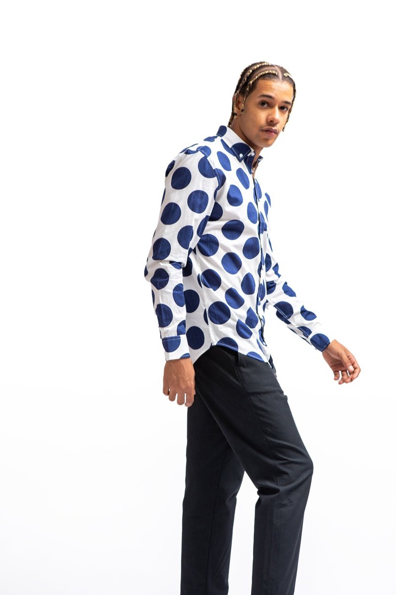 Camisa de lunares azulCamisas manga largaBlancoS