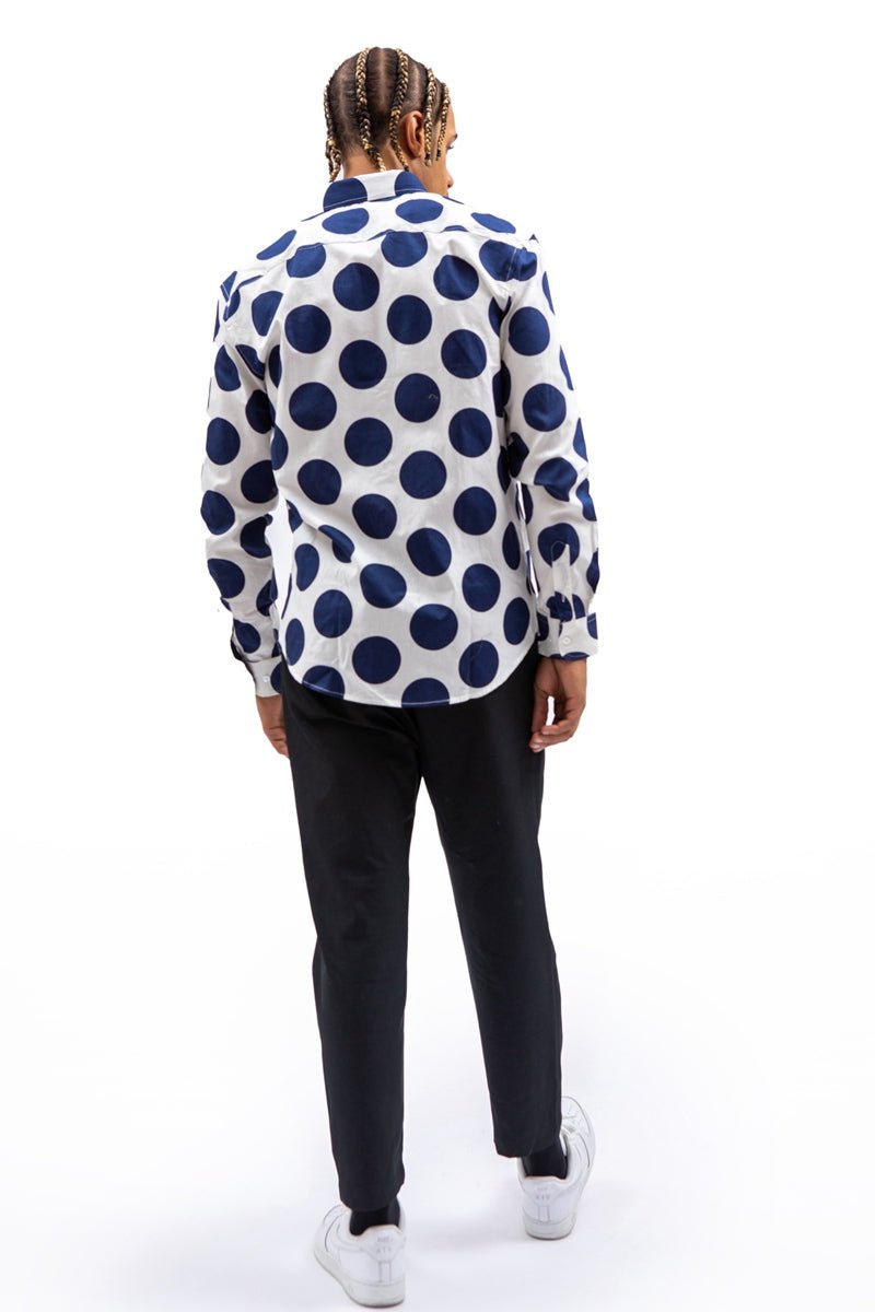 Camisa de lunares azulCamisas manga largaBlancoS
