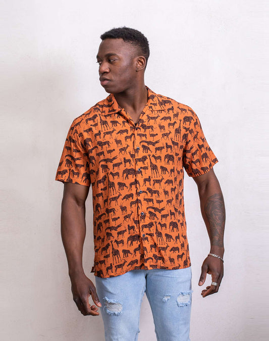 Camisa hawaiana de animales africaCamisas manga cortaTejaS