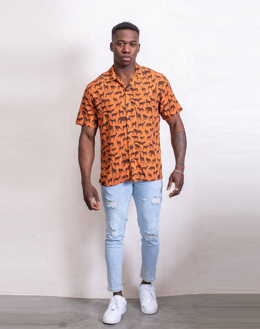 Camisa hawaiana de animales africaCamisas manga cortaTejaS