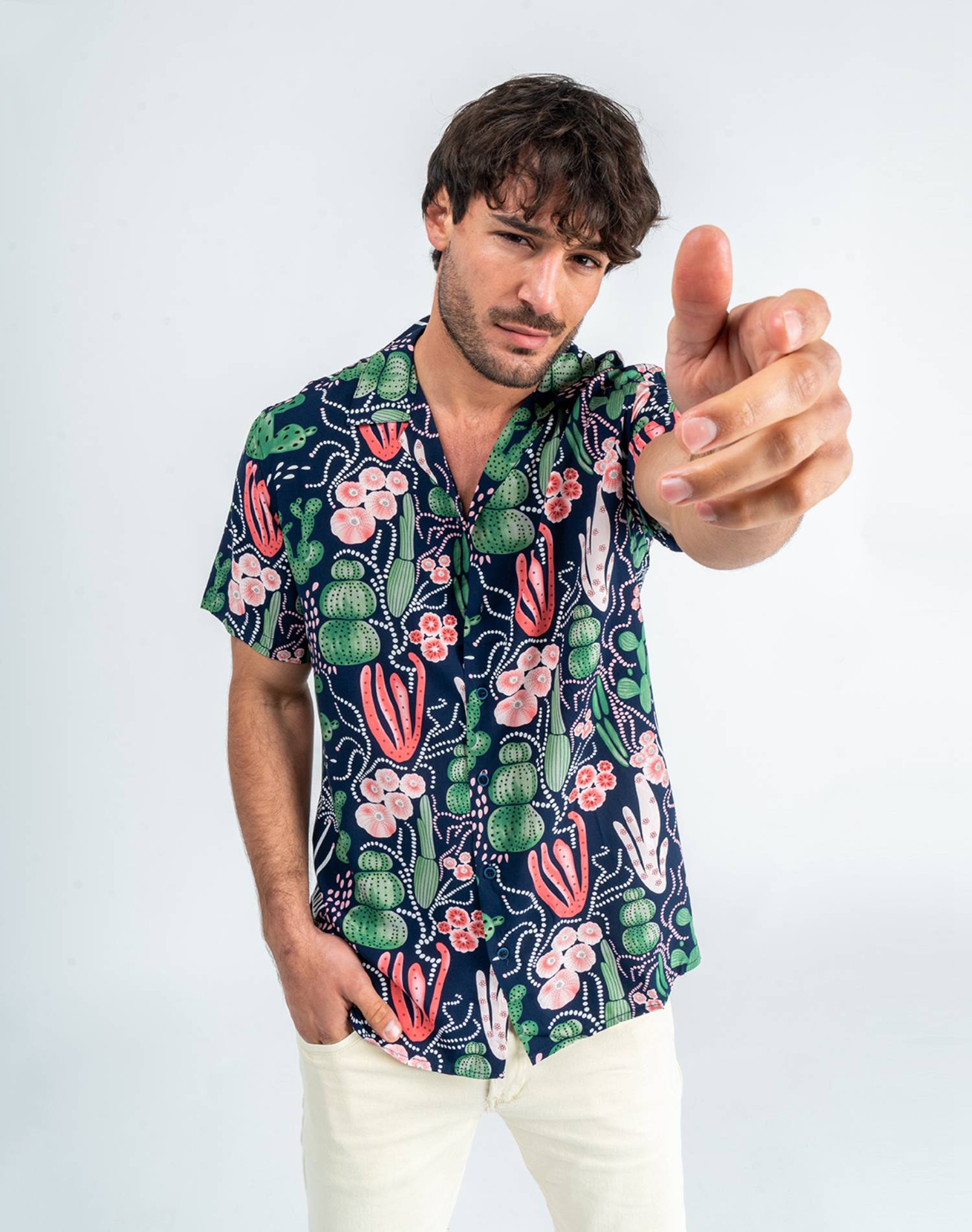 Camisa hawaiana de cactusCamisas manga cortaAzulS