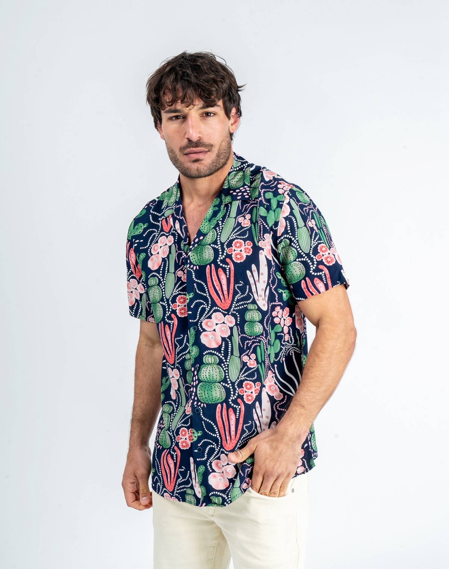 Camisa hawaiana de cactusCamisas manga cortaAzulS