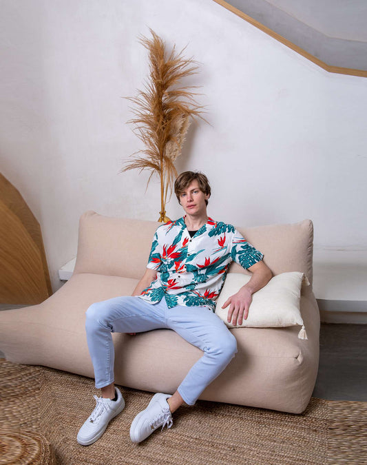 Camisa hawaiana de flores tropicalesCamisas manga cortaBlancoS