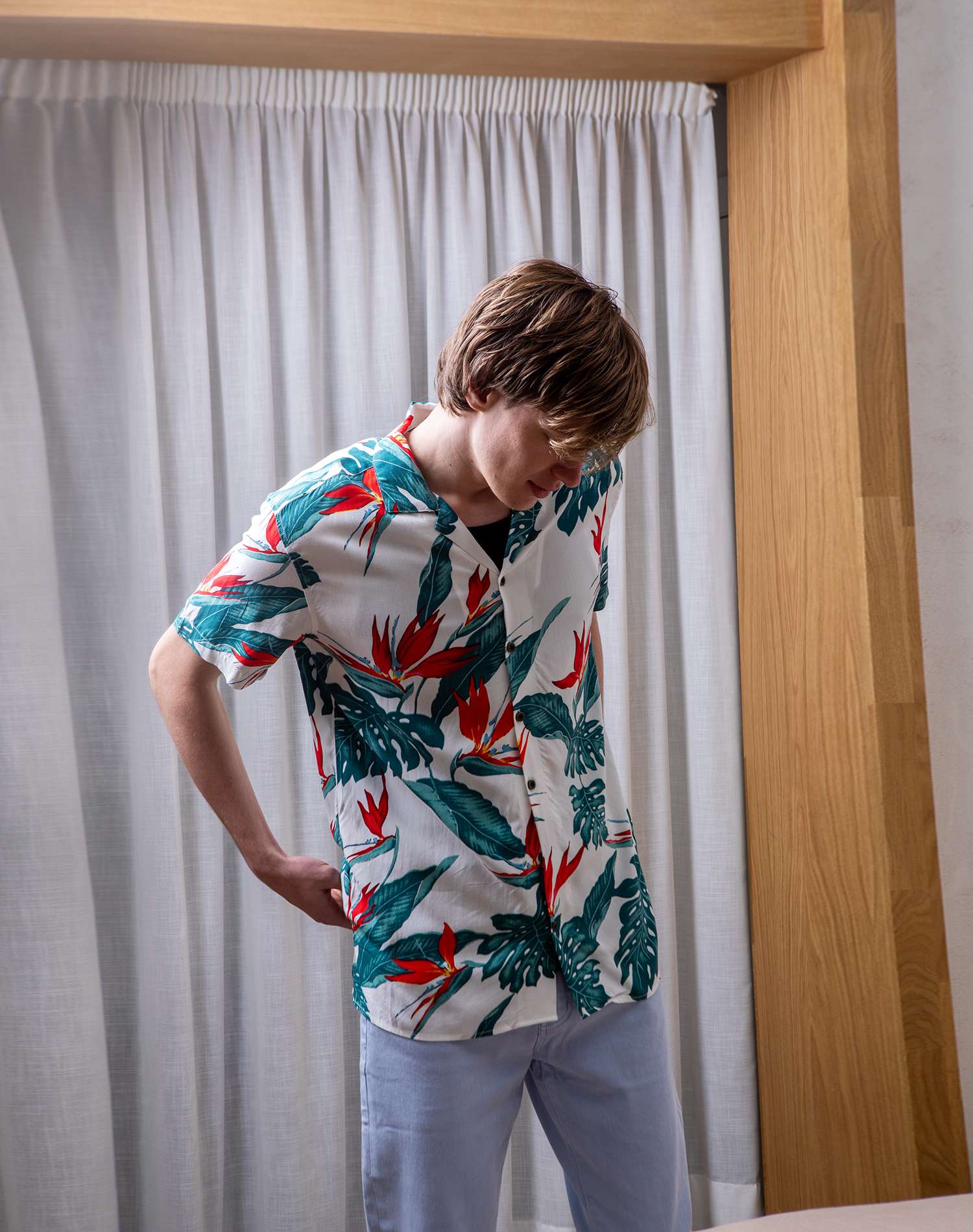 Camisa hawaiana de flores tropicalesCamisas manga cortaBlancoS