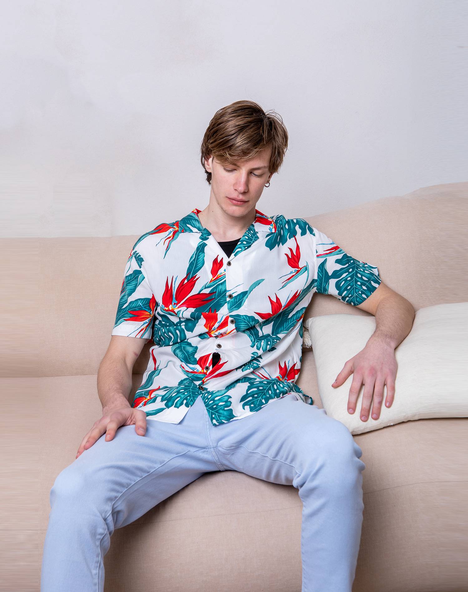 Camisa hawaiana de flores tropicalesCamisas manga cortaBlancoS