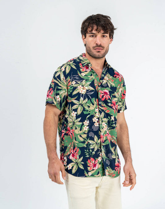 Camisa hawaiana de hojasCamisas manga cortaAzulS