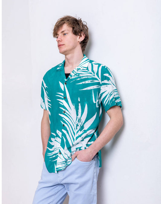 Camisa hawaiana de hojasCamisas manga cortaVerdeS