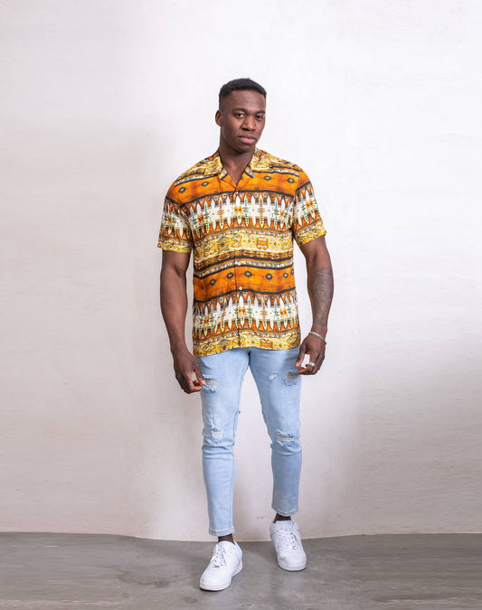 Camisa hawaiana geométrica naranjaCamisas manga cortaNaranjaS