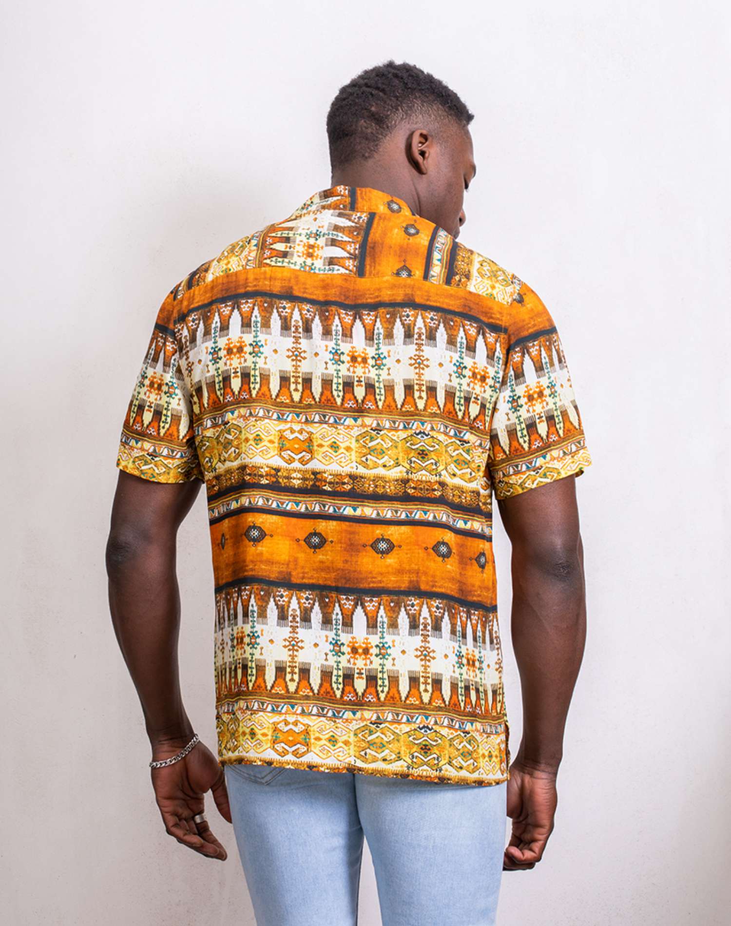 Camisa hawaiana geométrica naranjaCamisas manga cortaNaranjaS