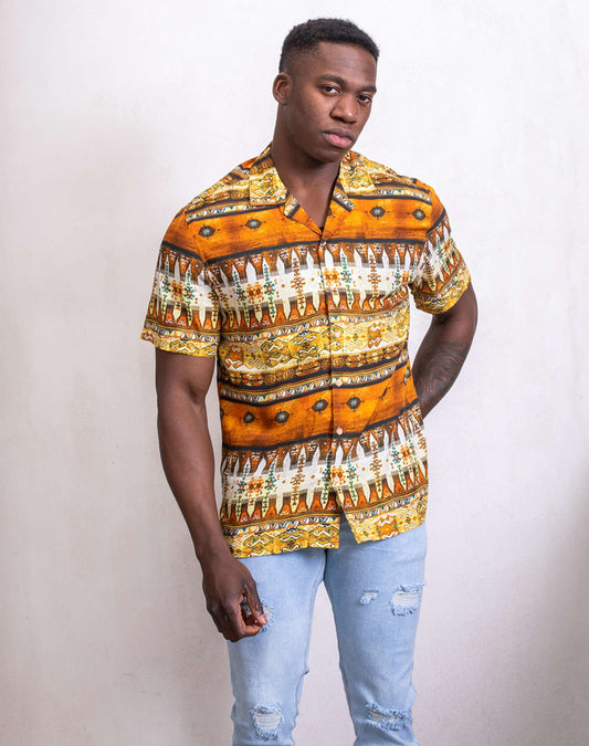 Camisa hawaiana geométrica naranjaCamisas manga cortaNaranjaS