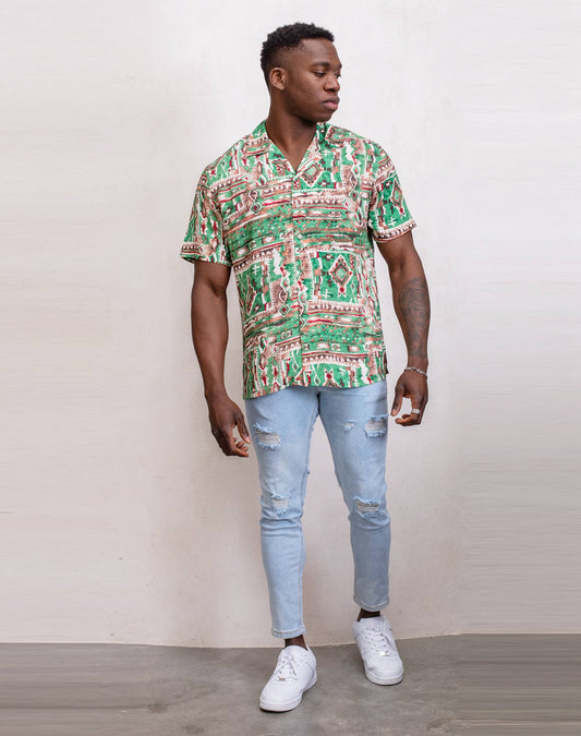 Camisa hawaiana geométricaCamisas manga cortaVerdeS