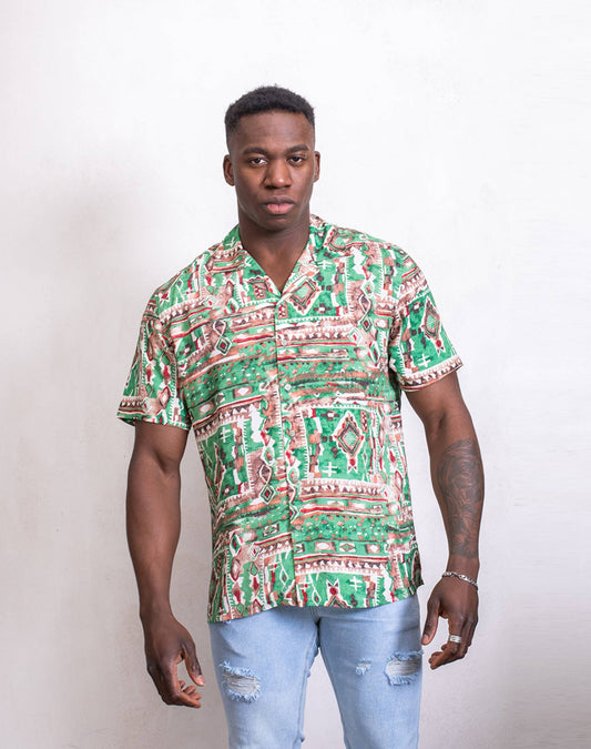Camisa hawaiana geométricaCamisas manga cortaVerdeS