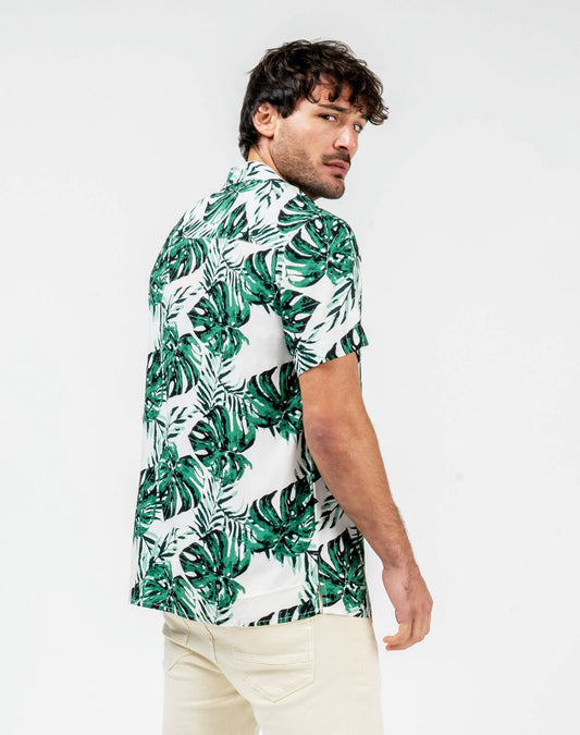 Camisa hawaiana hojasCamisas manga cortaBlancoS