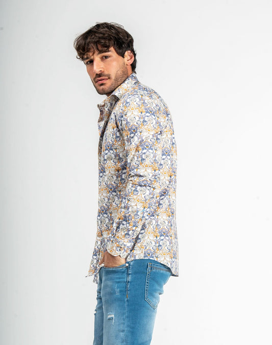 Camisa manga larga de flores para hombreCamisas manga largaBlancoS