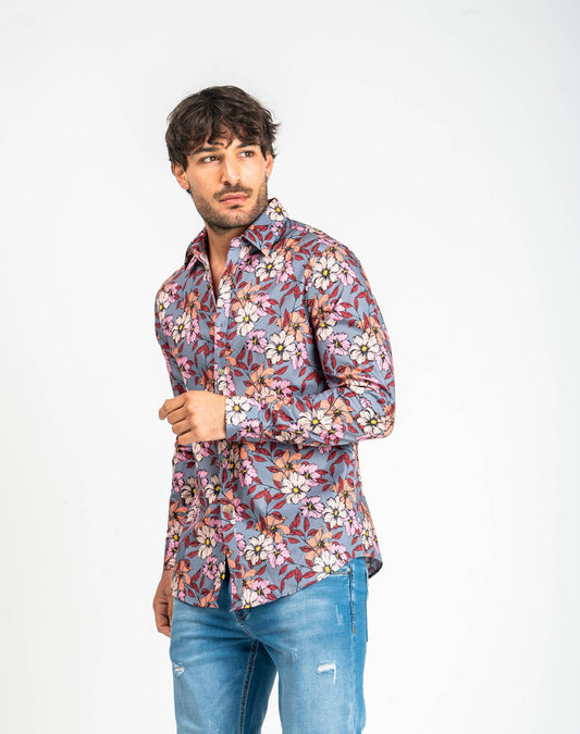 Camisa manga larga de flores para hombreCamisas manga largaGrisS