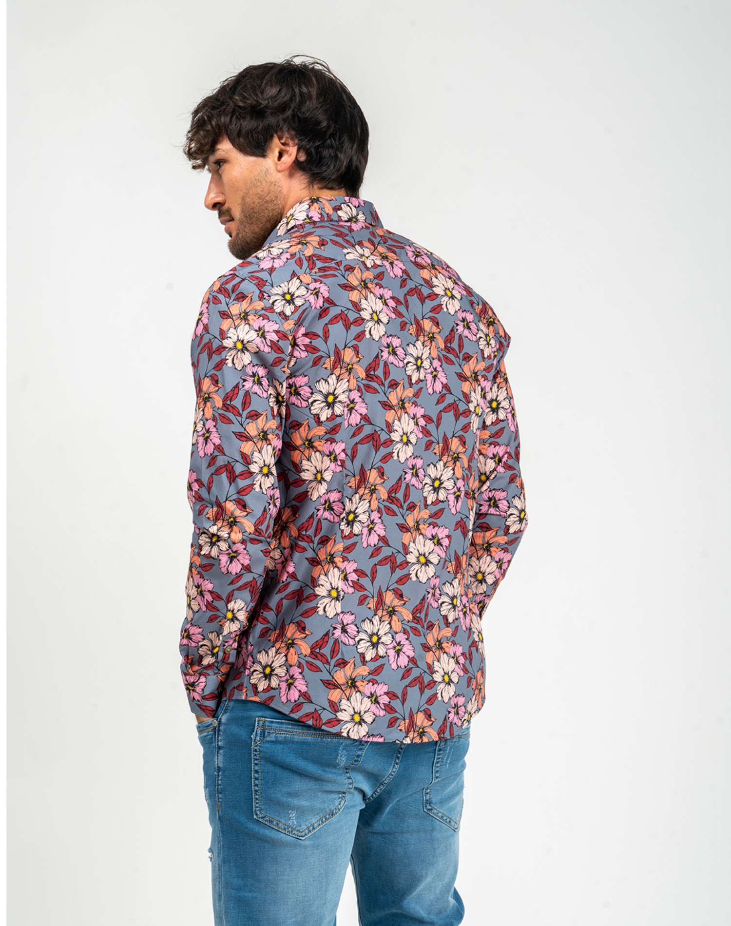 Camisa manga larga de flores para hombreCamisas manga largaGrisS